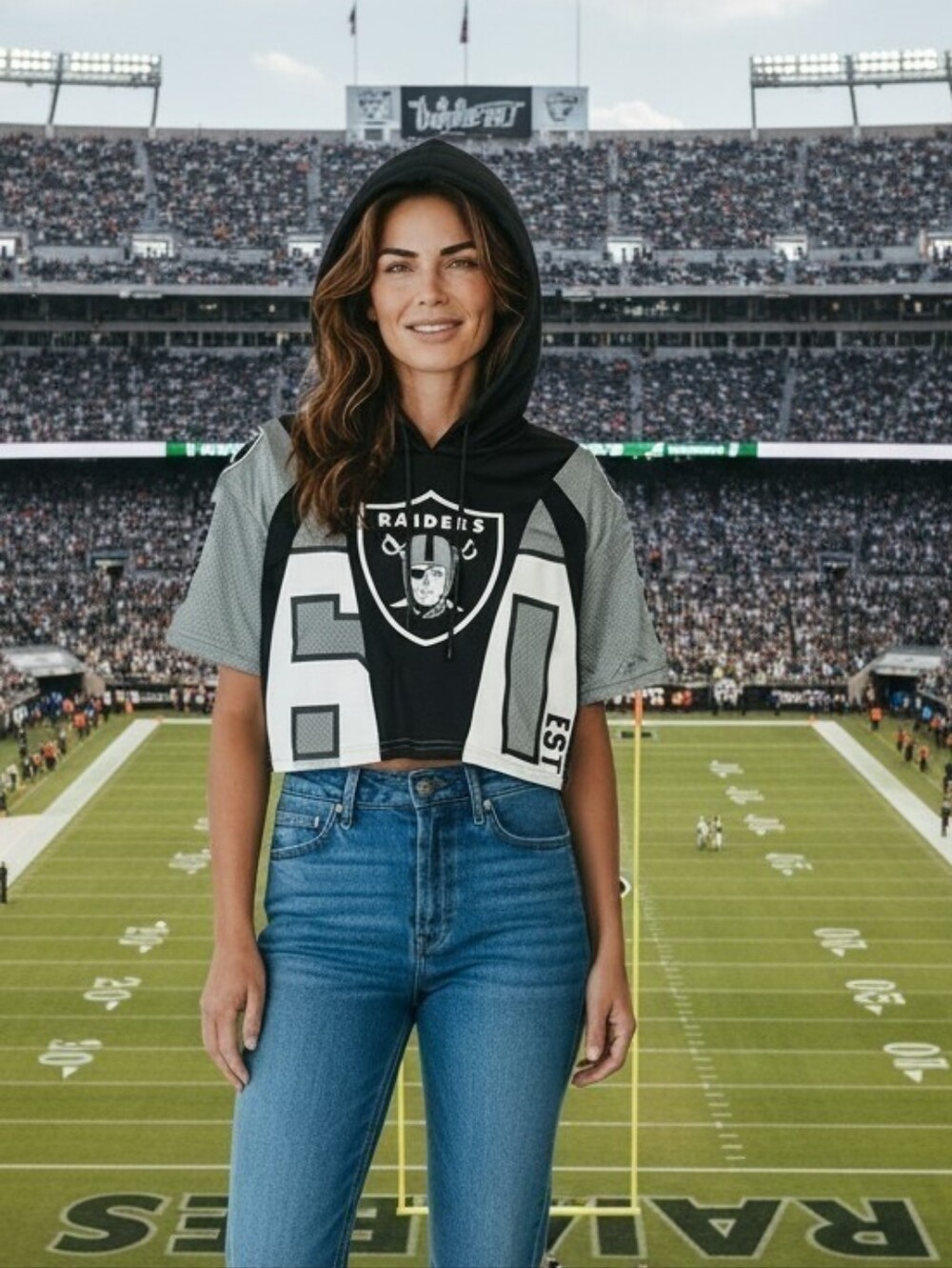 Ultra Game Las Vegas Raiders Cropped Hoodie Jersey Women's XL Silver Black New